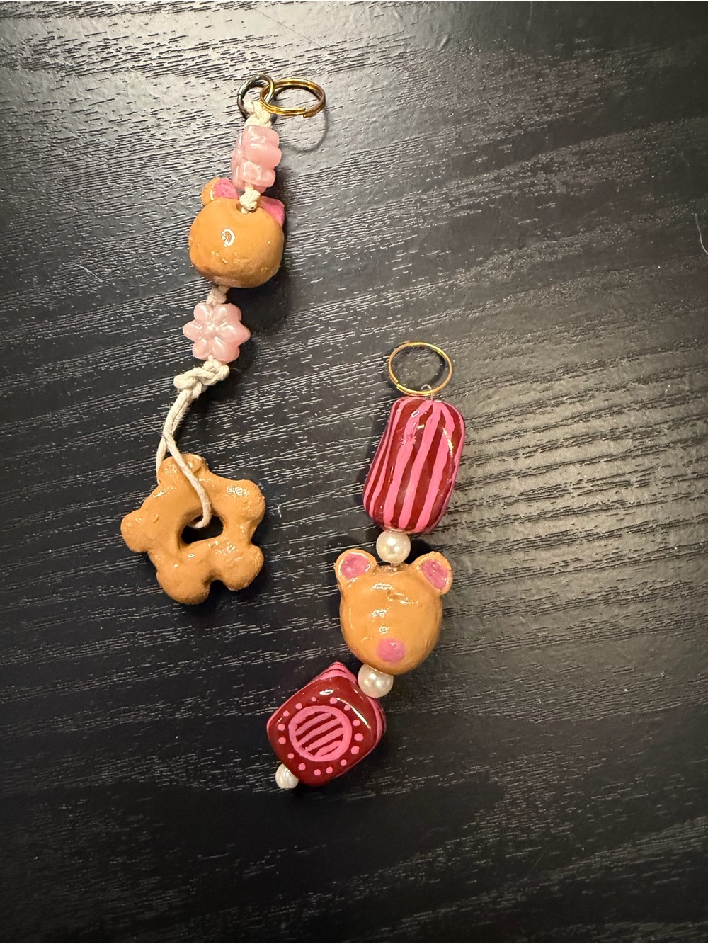 Pink & Tan Bear Bead Handmade Clay Keychain